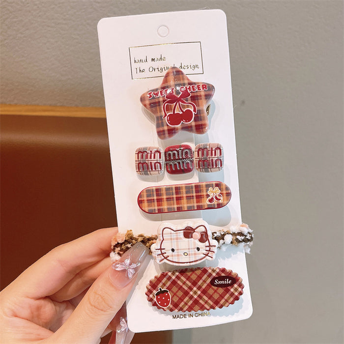 Wholesale Side Hairpin Duckbill Clip Korean Sweet Hairpin Bow Plaid Face Bangs Clip Head Accessories