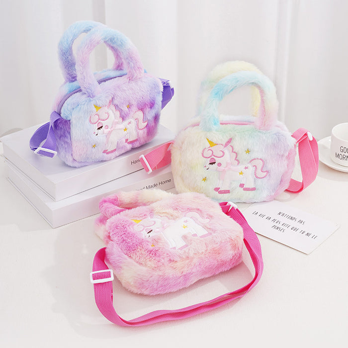 Wholesale Cartoon Unicorn Square Plush Shoulder Bag Kindergarten Boys and Girls Messenger Bag Cute Cartoon Handbag JDC-SD-SM004