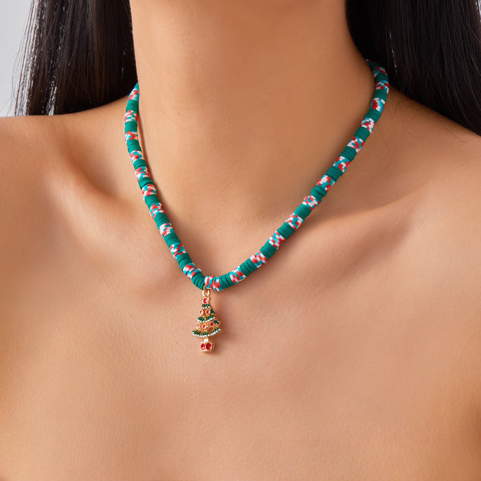 Wholesale Christmas new polymer clay necklace creative colorful Christmas tree snowman wreath gift box pendant necklace for women