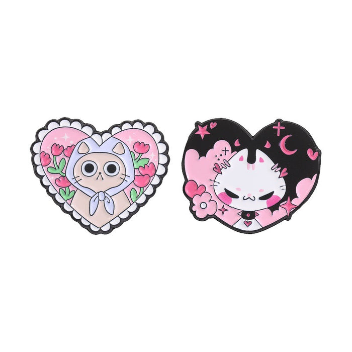 Wholesale Heart Shaped Cat Brooch Zinc Alloy Enamel Pin Cute Kitten Badge For Backpacks Jeans Clothing Fashion Accessory