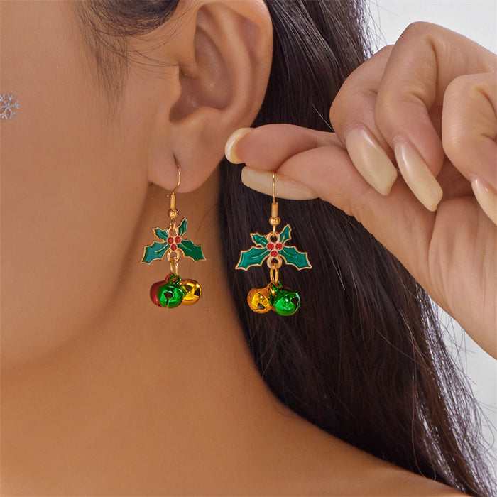 Wholesale Electroplated Alloy Bow Tassel Bell Earrings Christmas Jewelry Accessory