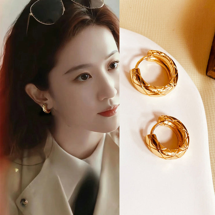 Wholesale Copper plated 18K gold rhombus pattern hoop earrings