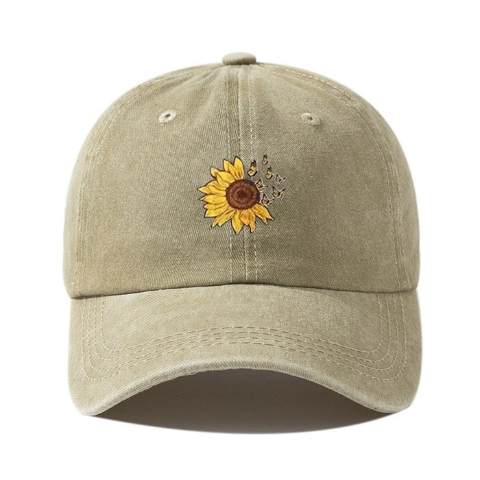 Wholesale Washed denim cotton baseball cap, casual versatile printed flower hat, sun shading duckbill cap