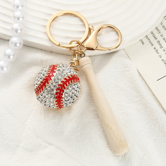 Wholesale Diamond-Inlaid Baseball Bat Keychain Zinc Alloy Car Key Bag Charm Accessory MOQ≥2
