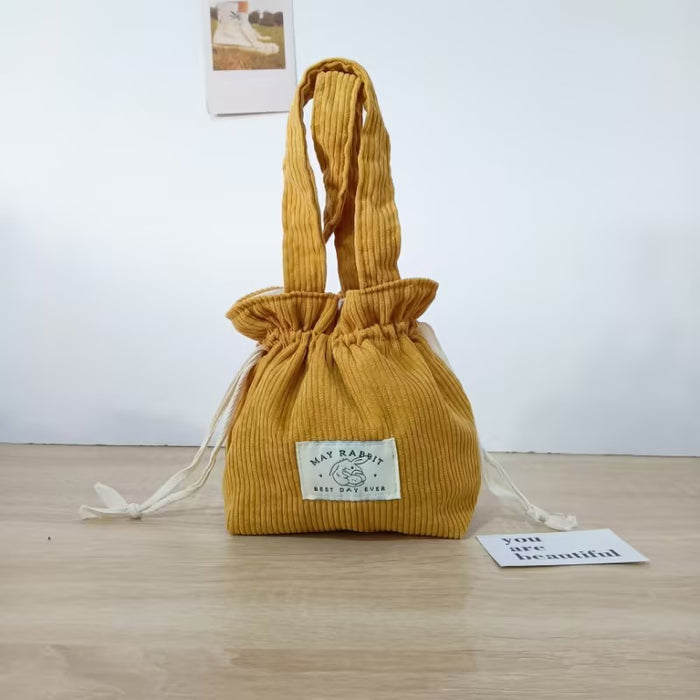 Wholesale Corduroy drawstring bag, large capacity handbag storage bag, canvas bag with hand tie pocket