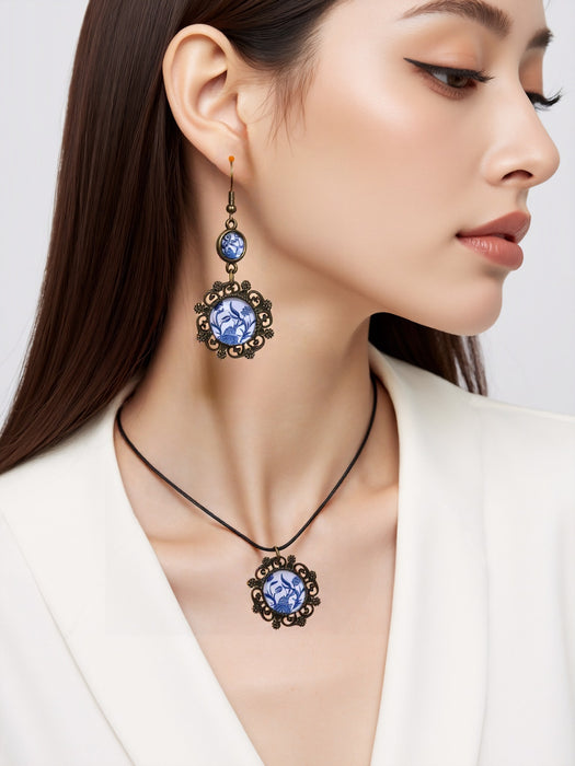 Wholesale Versatile hollow oval earrings necklace set with earrings and hooks