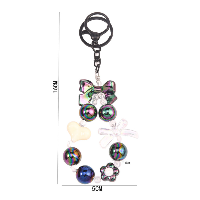 Wholesale Fresh Candy Color Plated Beaded Keychain Small Pendant Bow