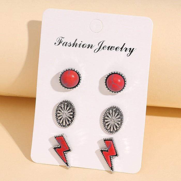 Wholesale Turquoise earrings lightning turquoise alloy earrings three piece set