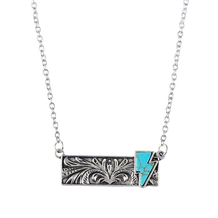 Wholesale 2pcs retro square turquoise bohemian style necklace