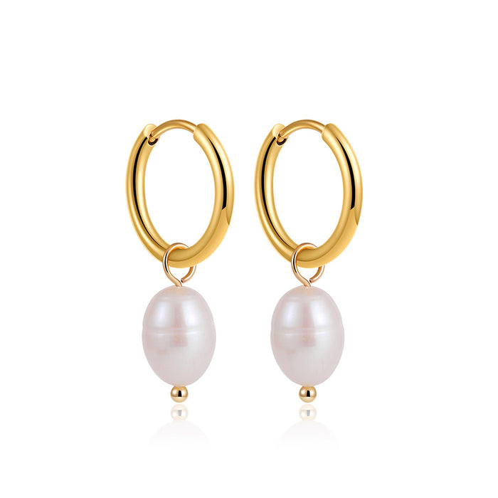 Wholesale 18K Gold Natural Pearl Earrings suit Stainless Steel Earrings
