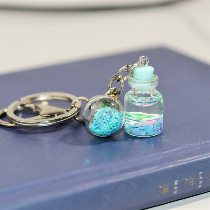 Wholesale Creative Keychain Girl Student Cute Flower Flowing Sand Bottle Key Pendant Bag Accessories Decorative Advertising Gift