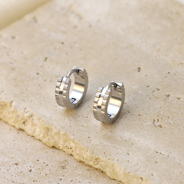 Wholesale Embossed lattice stainless steel earrings