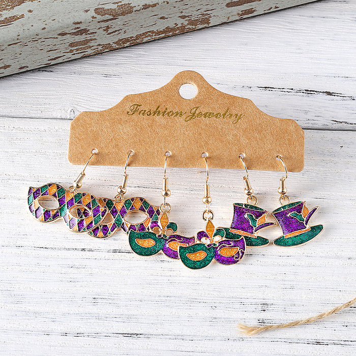 Wholesale Colorful Carnival Sequin Earring Set Alloy Drip Oil Pendant Earrings Accessory MOQ≥2