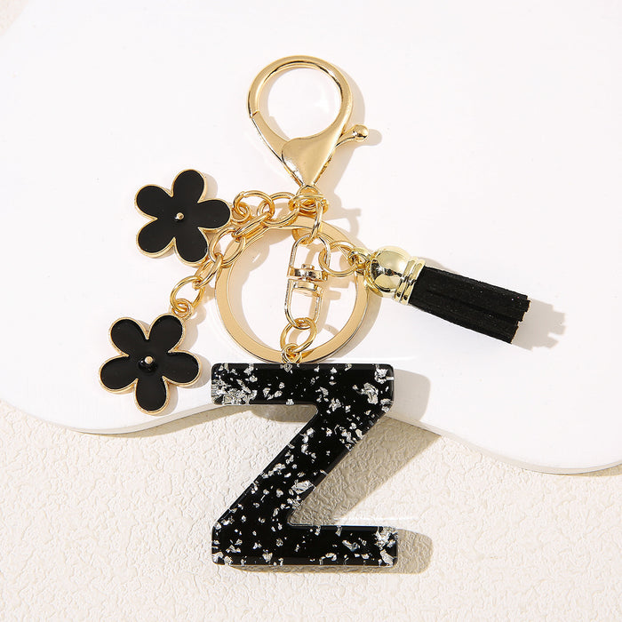 Wholesale Flower 26 English Letter Pendant Keychain Letter Keychain Women's Bag Accessories