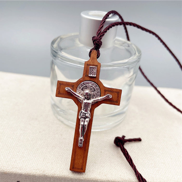 Wholesale Wooden metal cross necklace jewelry, unisex popular jewelry