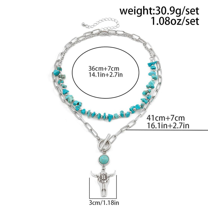 Wholesale Western Cowboy Pine Stone Necklace Stacked Set Necklace Cactus Boots Pendant Ethnic Style Retro Necklace