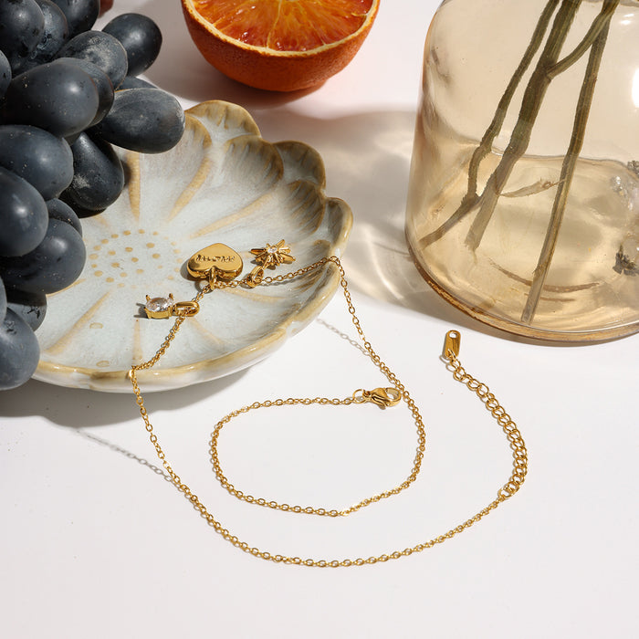 Wholesale Heart-shaped MOM letter zircon stainless steel necklace