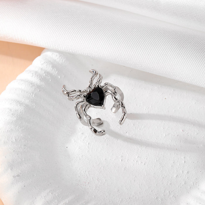 Wholesale Diamond inlaid spider ring, niche design, open mouth personalized ring