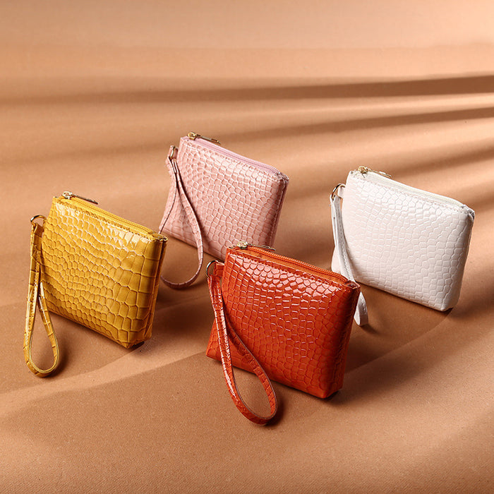 Wholesale Women's Mini Crocodile Pattern Zipper Card Coin Wallet Bag Pu Solid Color Handheld Bag