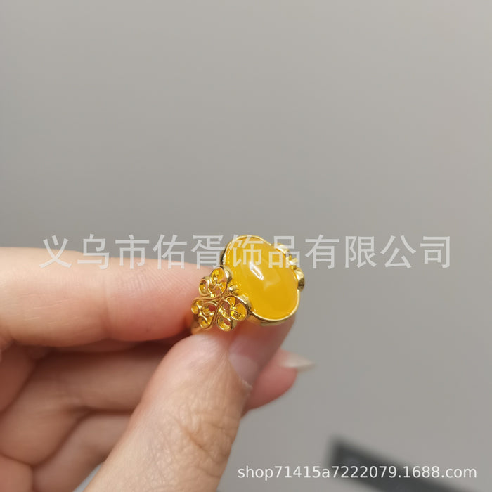 Wholesale New Grandmother Imitation Green Jadeite Ring with Temperament and Opening Imitation Red Green Agate Colored Women's Ring