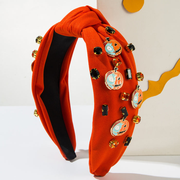 Wholesale Halloween Pumpkin Skull Devil Letter Accessories Fabric Wide Brim Headband JDC-HD-HM024