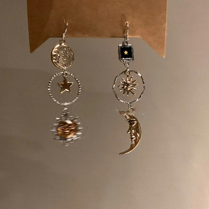 Wholesale Sun and Moon Asymmetrical Tassel Pendant Earrings Niche Design Earrings