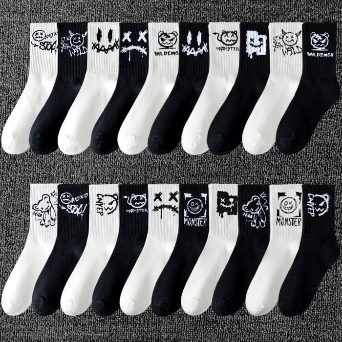 Wholesale men' s deont mid-calf socks black and white cotton socks women' s summer sports basketball socks