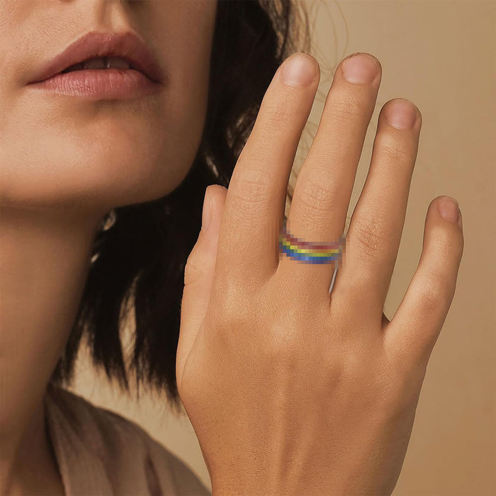 Wholesale Gold Plated Stainless Steel Ring Colorful Striped Design Fashion Jewelry Accessory