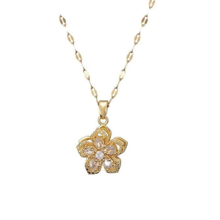 Wholesale Rotating zircon flower necklace, niche fashion new design, pendant temperament, titanium steel necklace
