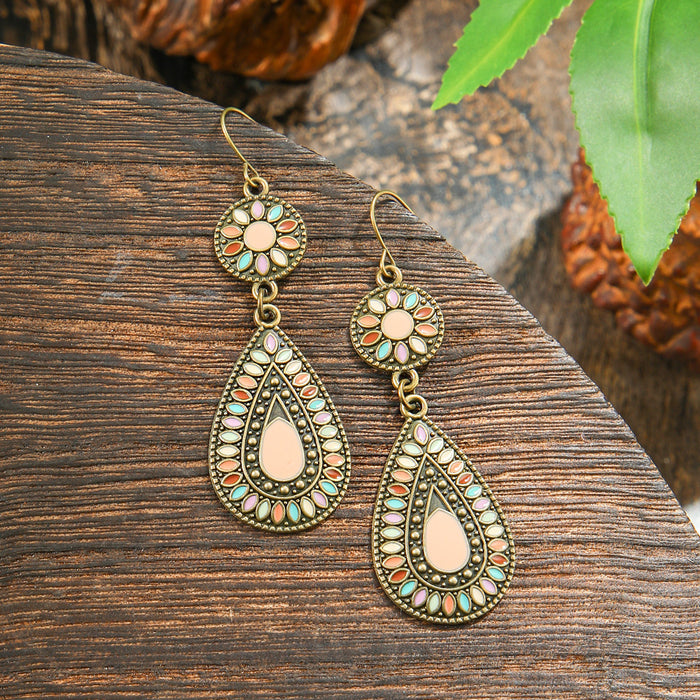 Wholesale Dripping Glaze Alloy Earrings Retro Ethnic Style Geometric Design MOQ≥2