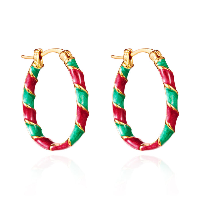 Wholesale Christmas color matching earrings Exaggerated creative design red and green contrast twisted earrings