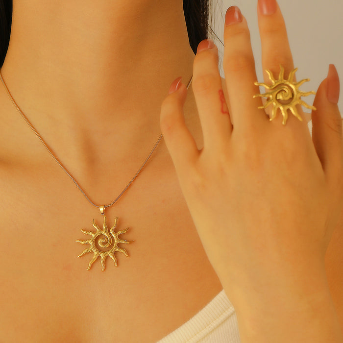 Wholesale Hollow Sun Stainless Steel choker necklace Earrings rings SET