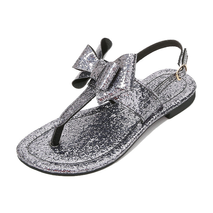 Wholesale Bow Microfiber Leather Flat Low Sandals JDC-SD-ChengMei002