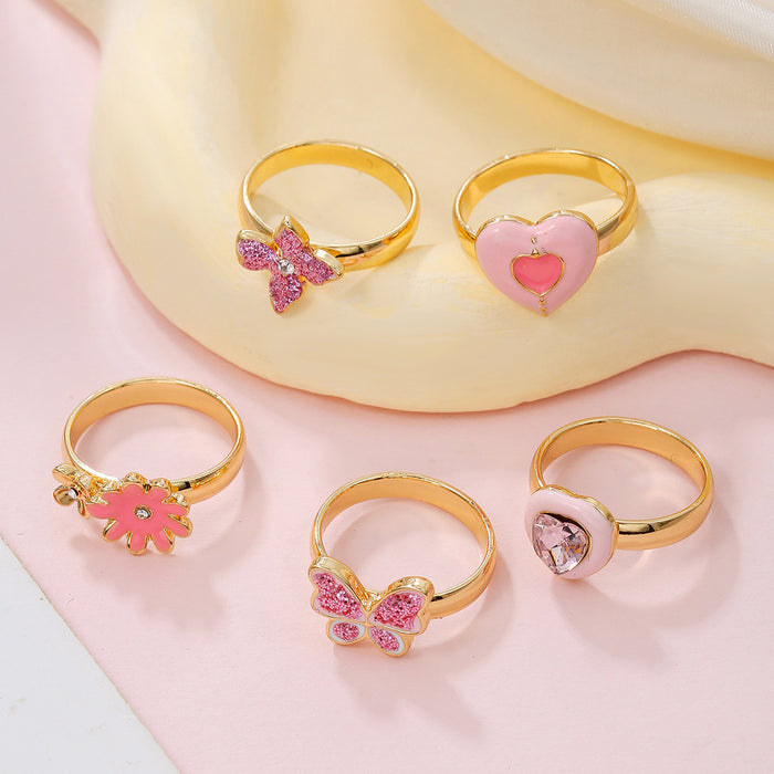 Wholesale Children' s Ring Alloy Girls'  Ring Princess Cartoon Cute Butterfly Heart-shaped Crystal Ring