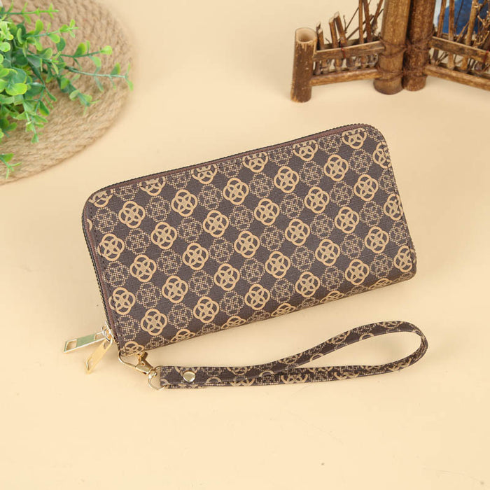 Wholesale PU Striped Print Long Wallet Handbag with Dual Zippers MOQ≥3