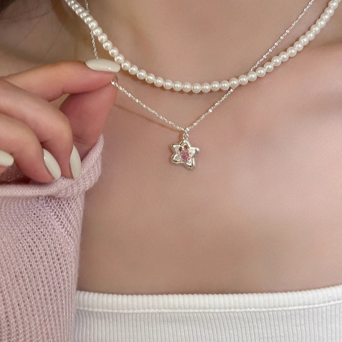 Wholesale pink zirconium star necklace women's clavicle chain