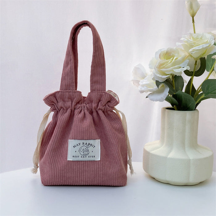 Wholesale Corduroy drawstring bag, large capacity handbag storage bag, canvas bag with hand tie pocket