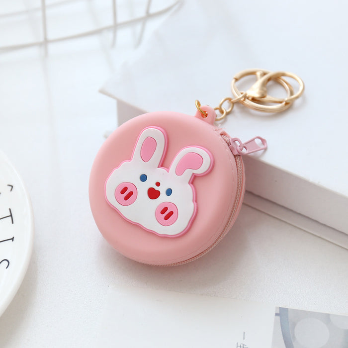 Wholesale Cartoon round silicone coin purse cute coin data cable storage bag girls bag pendant access control key bag