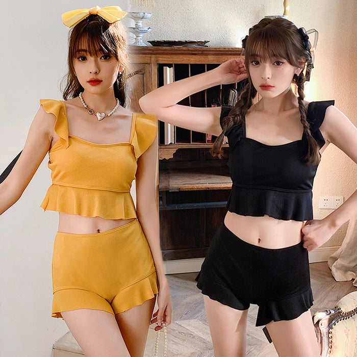 Wholesale Swimsuit Women's Split Sling Two-piece Solid Color  Girl's Sweet Hot Spring Swimsuit for Holiday
