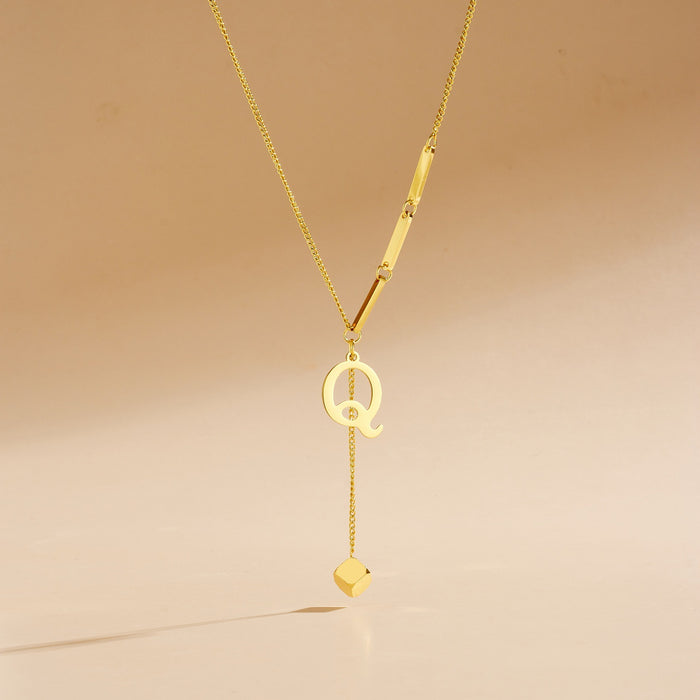 Wholesale Stainless Steel Necklace with Long  Block-Letter Tassel Pendant