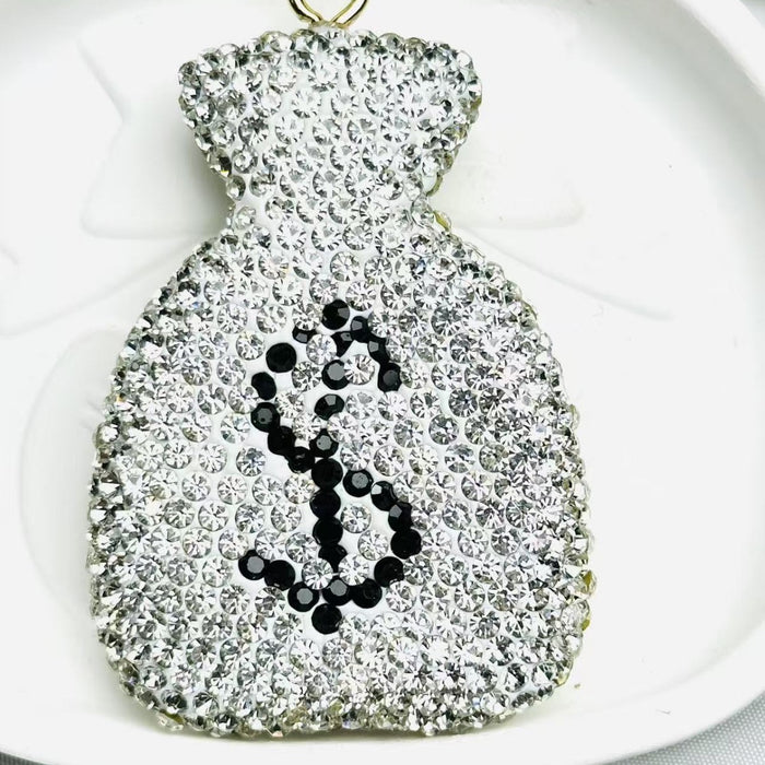 Wholesale New Diamond Inlaid Money Bag Keychain Accessories Car Pendant Diamond Inlaid Apple shaped Jewelry Accessories DIY Jewelry