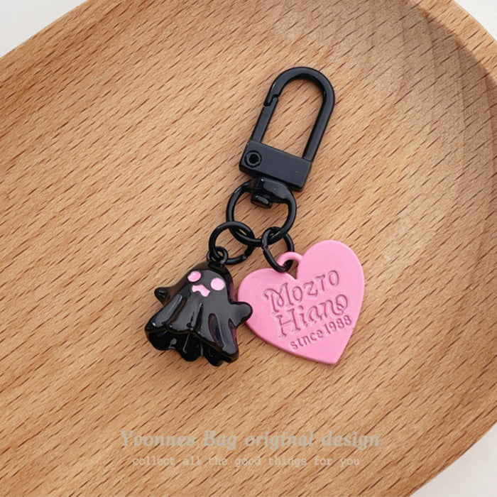 Wholesale cute little ghost love pendant pink black round buckle pendant keychain