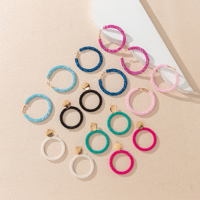 Wholesale Candy-colored shiny rice bead large hoop earrings for women,  sweet earrings