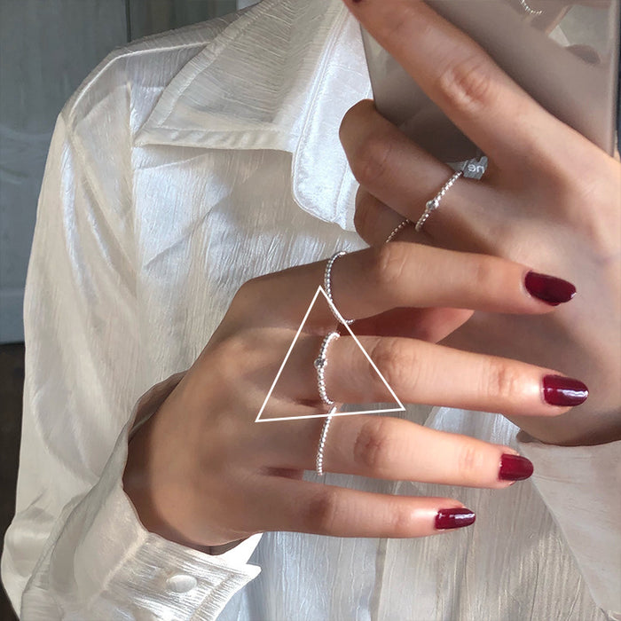 Wholesale Pure silver single diamond round bead opening plain ring with simple temperament