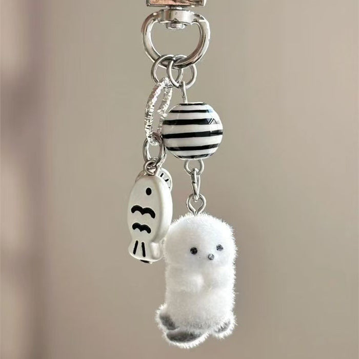 Wholesale Flocking Cartoon Keychain Polar Bear Pendant Three-Dimensional Bag Gift Hanging