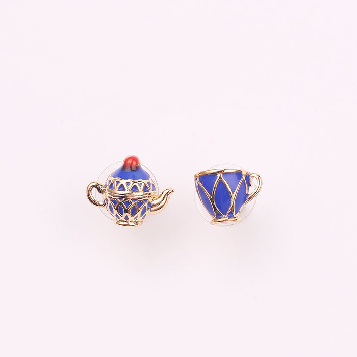 Wholesale Enamel glazed teacup earrings and long sweater chain