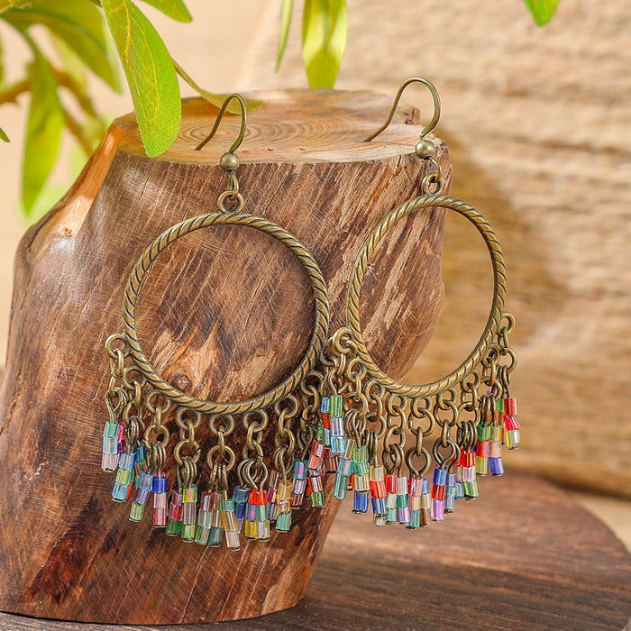 Wholesale Bohemian Tassel Geometric Drop Earrings Electroplated Zinc Alloy Jewelry Accessory MOQ≥2