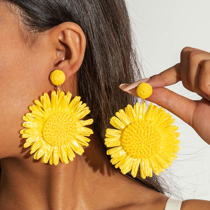 Wholesale hand woven raffia grass holiday style earrings summer color matching beach style earrings