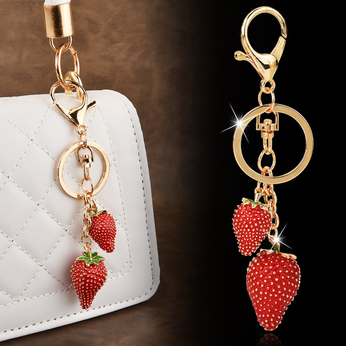 Wholesale strawberry fruit lady cute alloy keychain key bag pendant