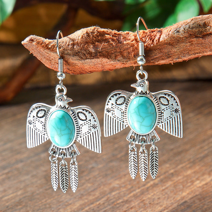 Wholesale 2pcs geometric metal turquoise bohemian earrings
